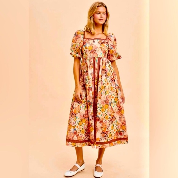 IN LOOM Floral Puff Sleeve Midi Dress | NWT | Cottagecore |Square Neck | S - L - Picture 15 of 16